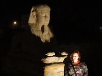 Andrea in front of one of the sphinxes