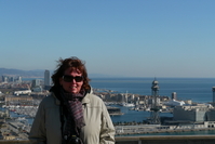 Andrea in front of the port of Barcelona