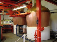 The condensing tanks inside the distillary